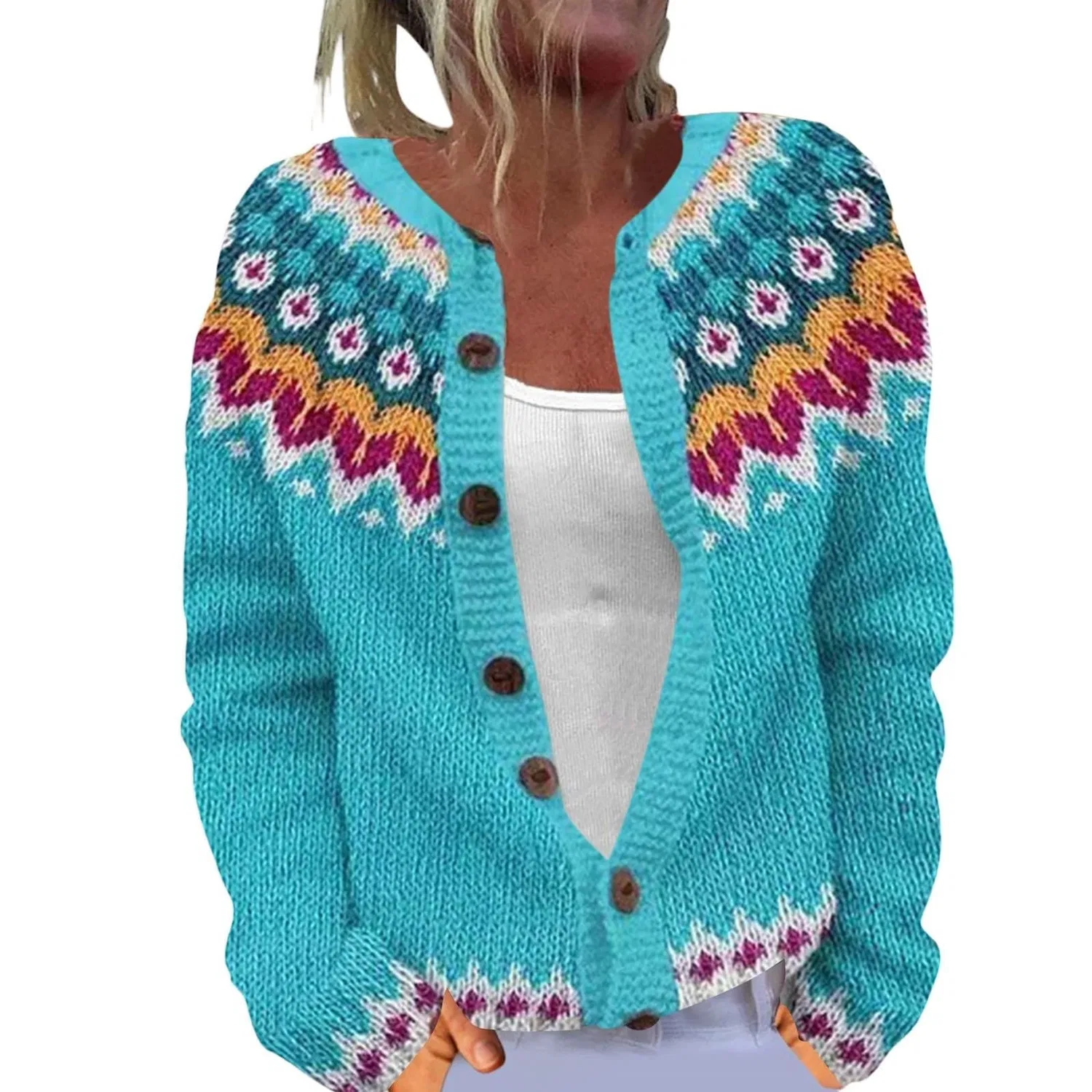 Женский кардиган с жаккардовыми пуговицами Noel Cardigan, Lago Blu