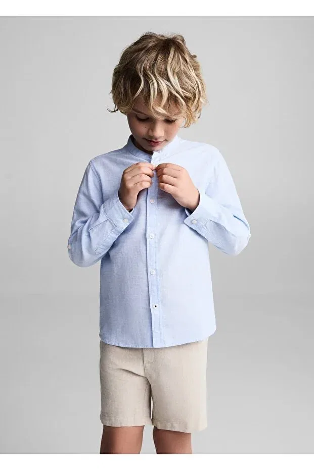 Детская рубашка для мальчиков льняная Mango Kids, Sky Blue