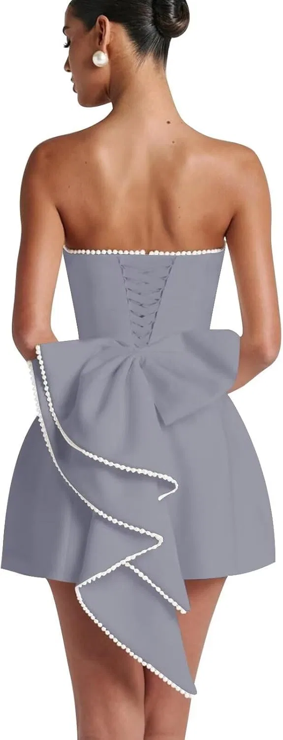 Женское короткое атласное платье с корсетом A-line, Lavender