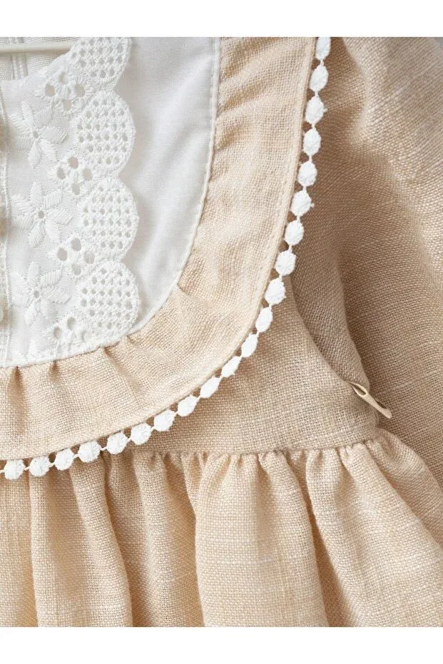 Детское платье для девочек кружевное Monalisa Cherrys Bebek, Light Beige — фото 4