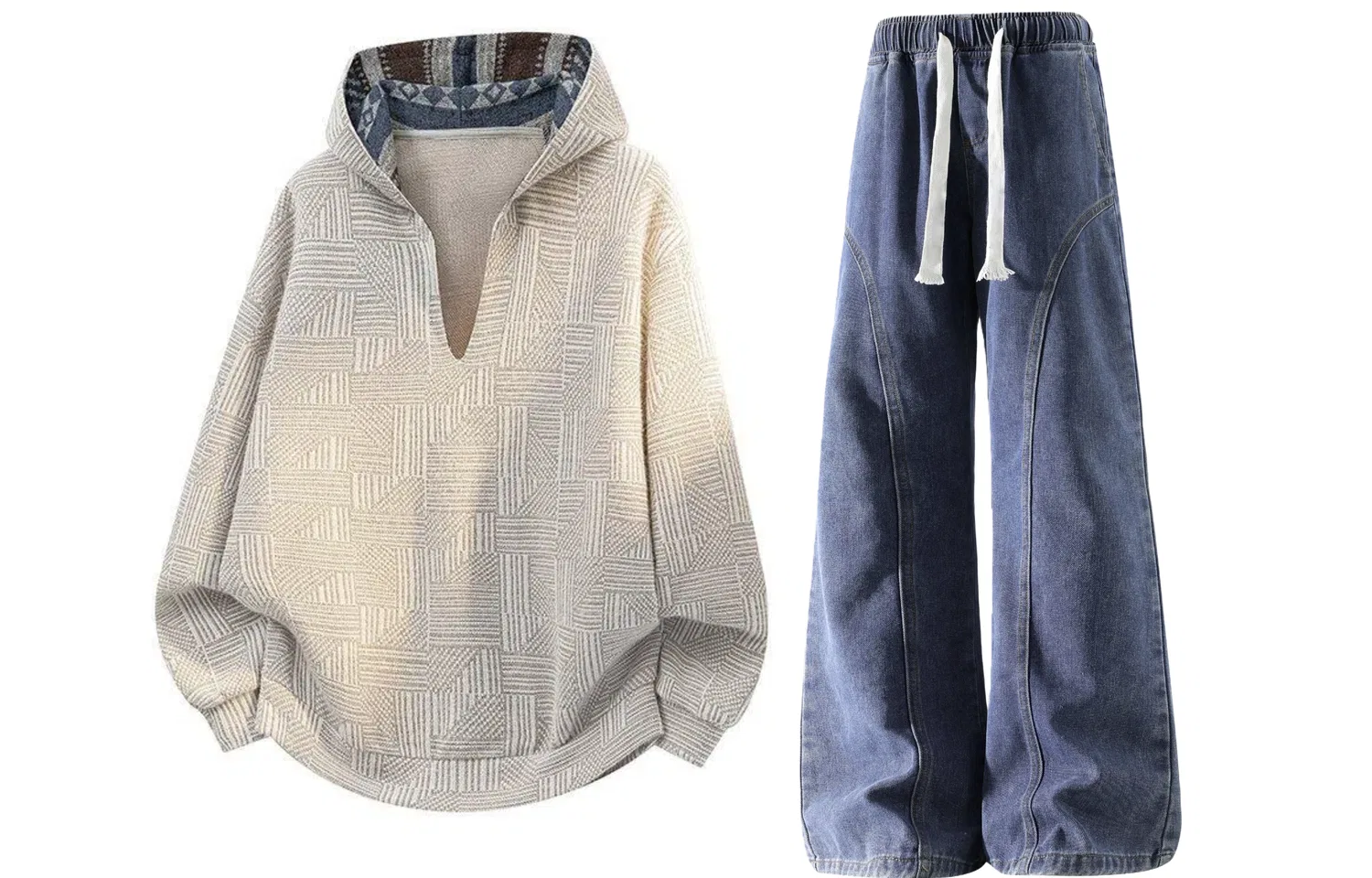Детский спортивный комплект из футера с капюшоном Casual Sportswear Unisex Hooded Moderate, GWAF, Beige Apricot/Blue