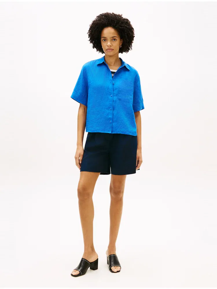 Футболка с коротким рукавом из льна, Essential Linen Shirt TOMMY HILFIGER, Royal Blue — фото 2