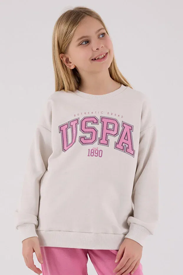 Детский спортивный костюм для девочек с принтом U.S. Polo Assn., Beige — фото 4