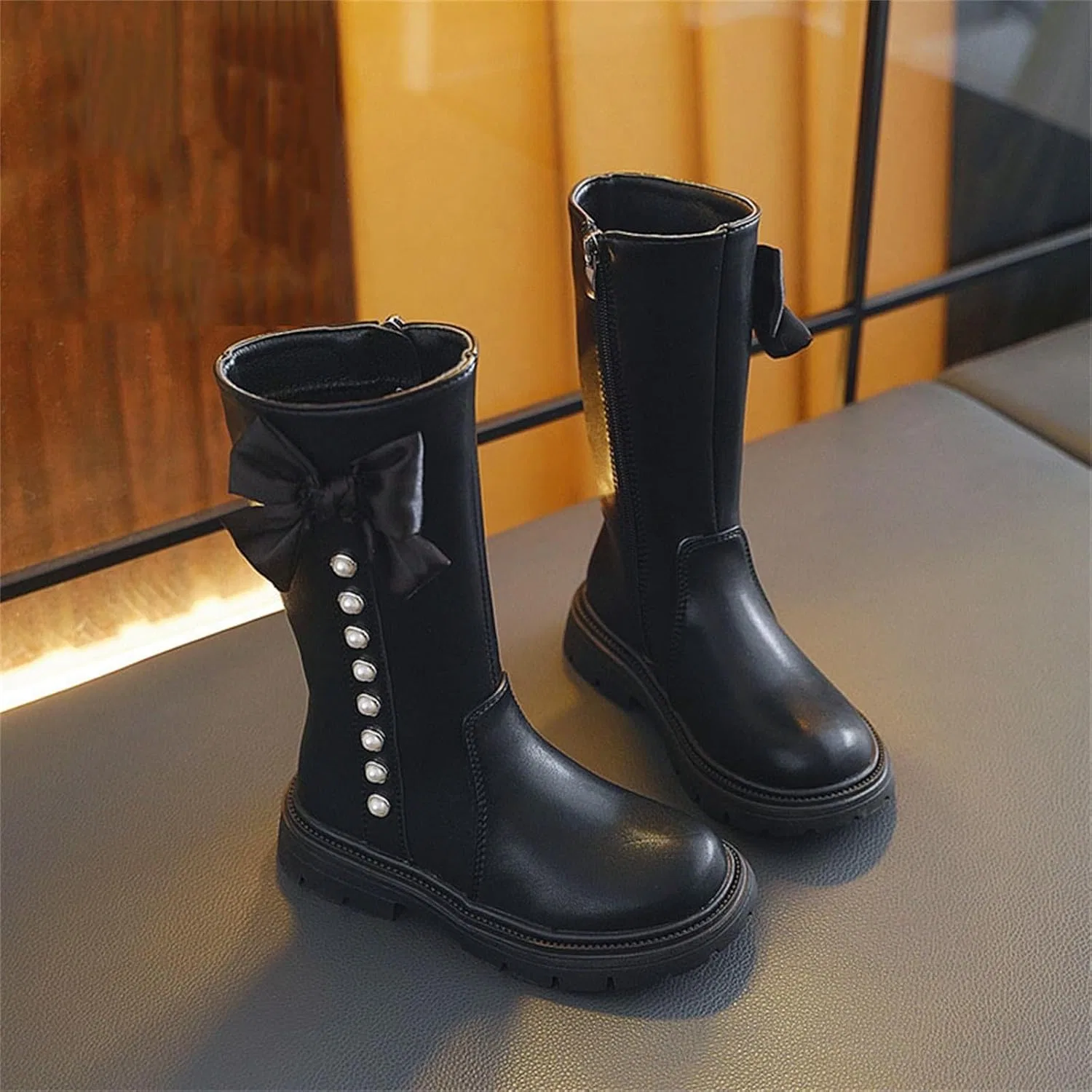 Детские сапоги для девочек с бантом и молнией Zzalalana, Black — фото 3