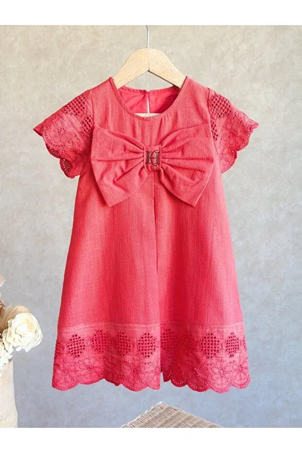 Детское платье для девочек с коротким рукавом Elisa bow detail dress Pinkitokids, Mercan