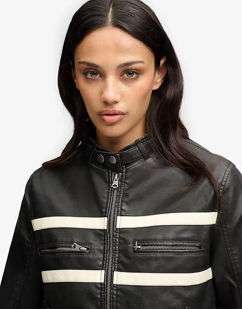 Куртка Superdry Moto из искусственной кожи, черный/белый — фото 3