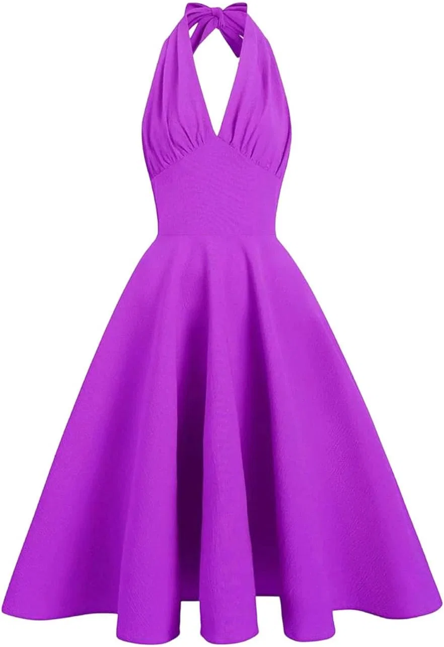Женское винтажное платье с V-образным вырезом без рукавов Sleeveless Backless Dress, Purple