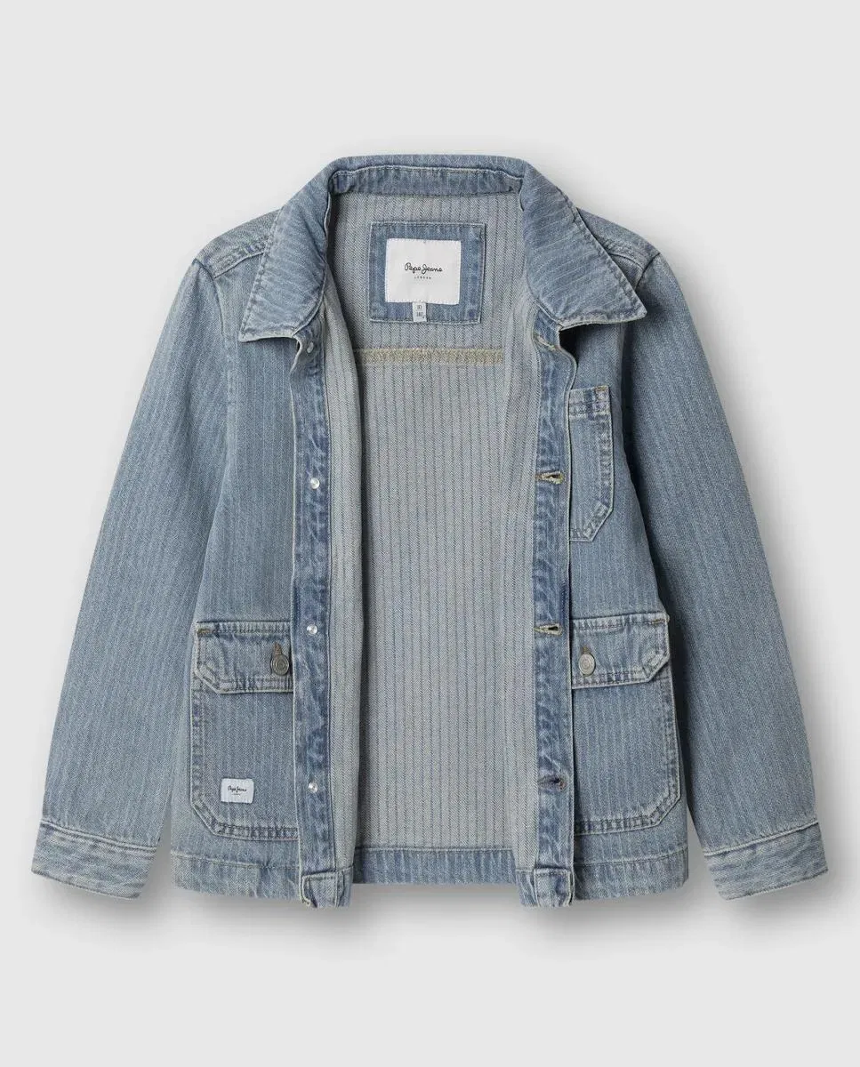 Детская джинсовая куртка в полоску для мальчиков Melbert Pepe Jeans, Azul Claro — фото 3