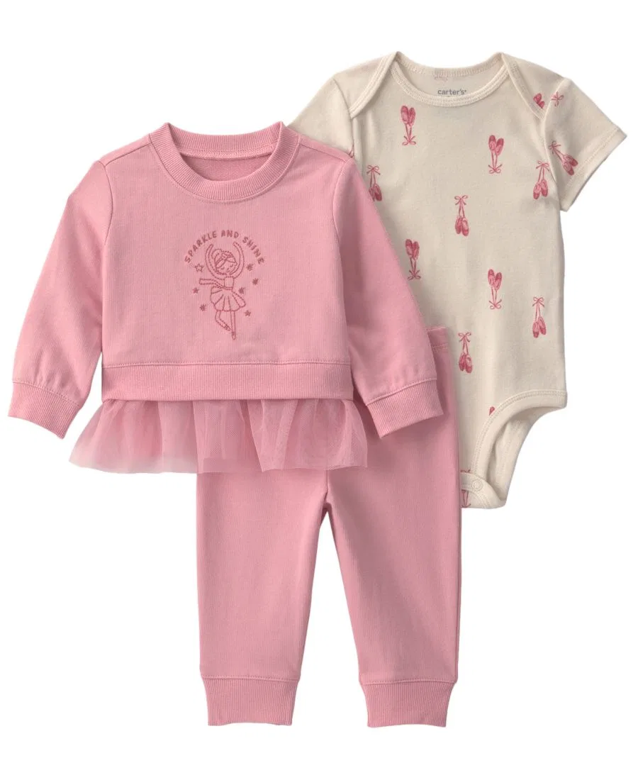 Комплект из 3 предметов для малышей: свитшот с длинным рукавом, боди и штаны с балетным принтом Carter's, Pink Ivory