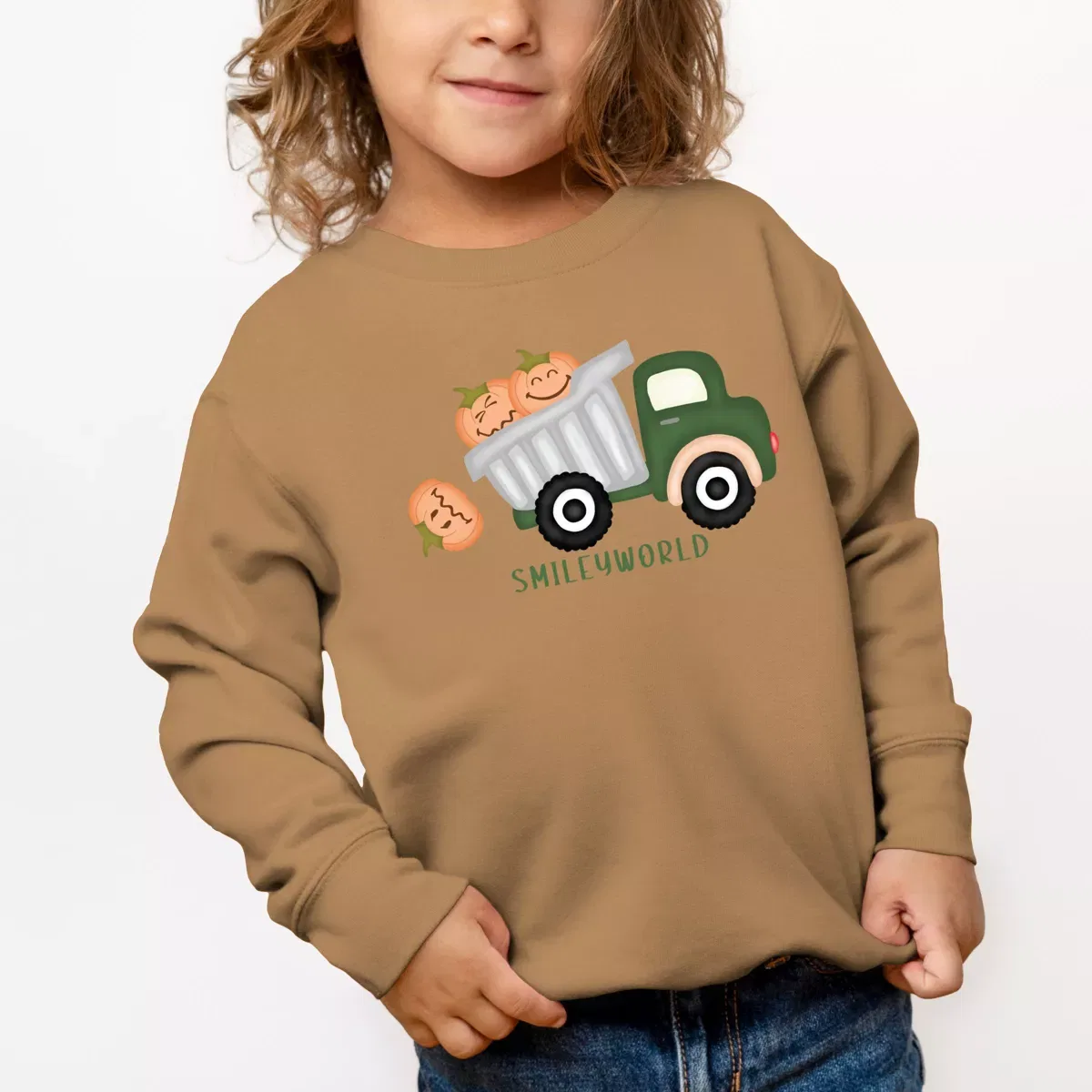 Детский свитшот для девочек с принтом SmileyWorld Dump Truck Pumpkins The Juniper Shop, Camel