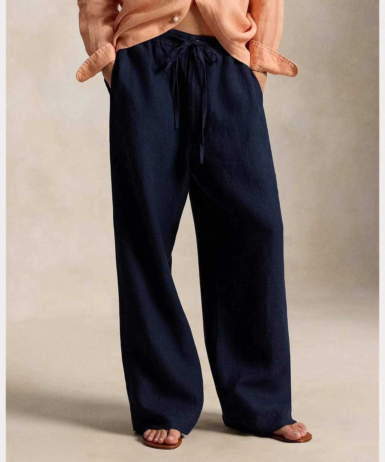 Женские широкие льняные брюки с завязками POLO RALPH LAUREN, Navy — фото 3