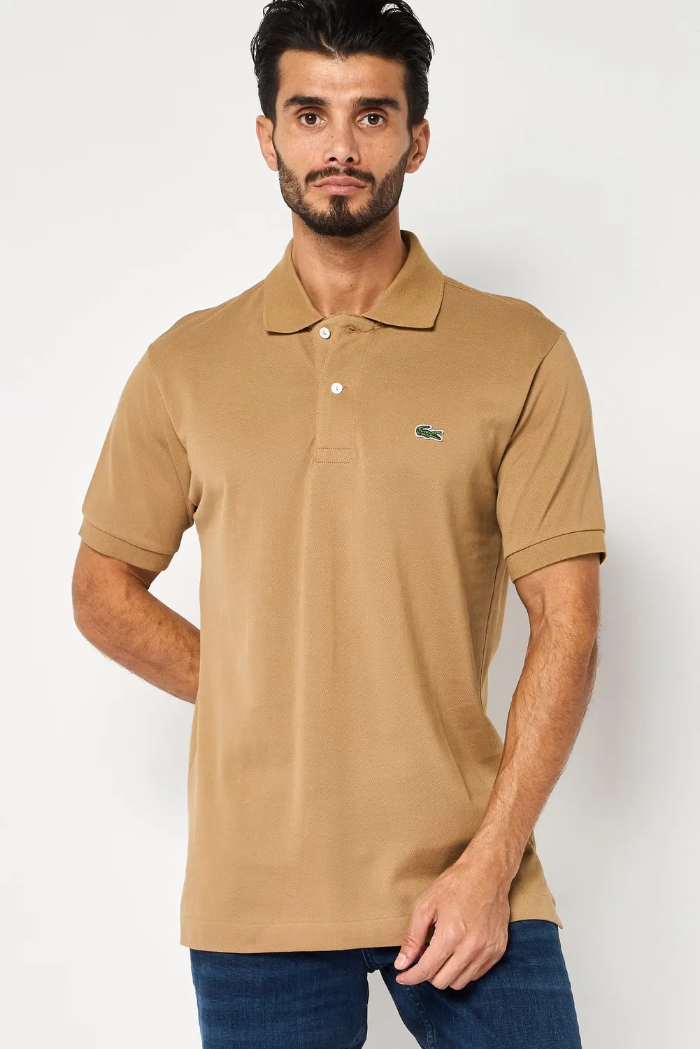 Поло мужское с вышитым логотипом классического кроя Lacoste, коричневый