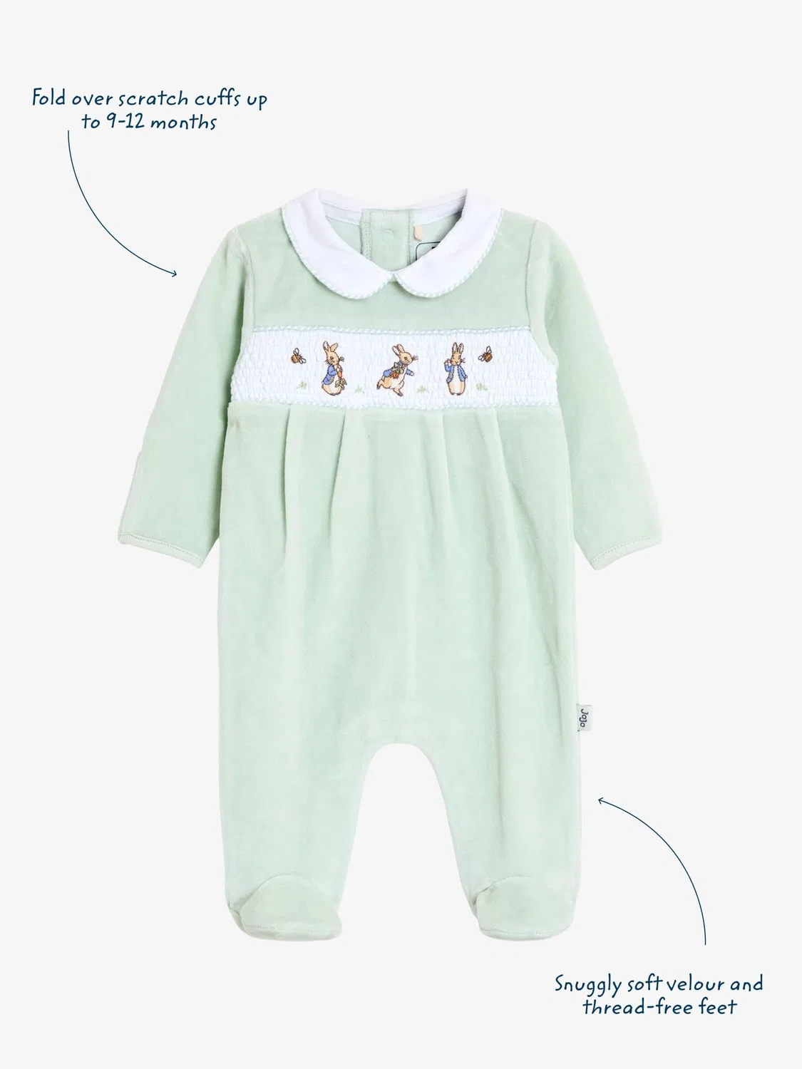 Комбинезон велюровый с вышивкой Peter Rabbit, JoJo Maman Bébé, мятный Peter Rabbit — фото 4