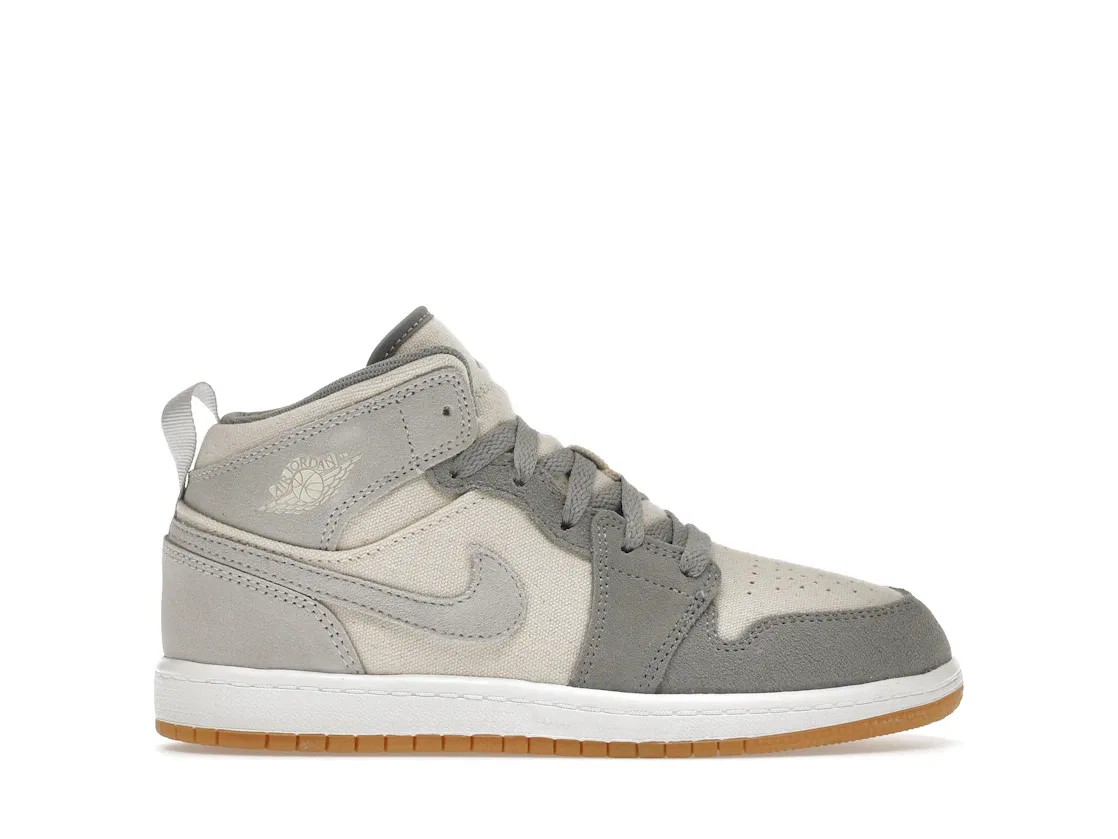 Детские кроссовки Lifestyle с канвасом и замшей Jordan 1 Mid SE, Coconut Milk Particle Grey White Gum