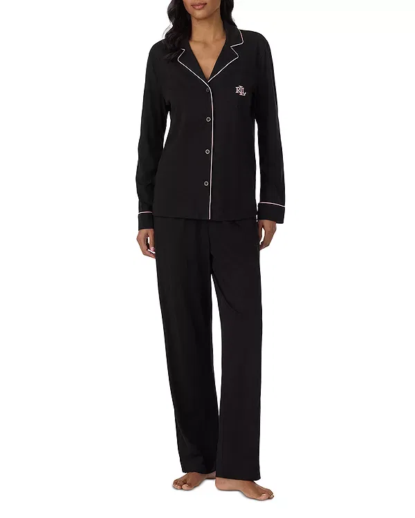 Женская пижама с длинным рукавом Hammond Knit Notch Collar Long Pants Pajama Set Ralph Lauren, черный