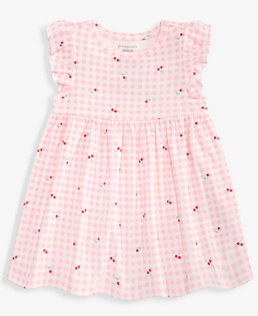 Платье с воланами на рукавах с принтом Cherry-Print Gingham First Impressions, Pink Polish
