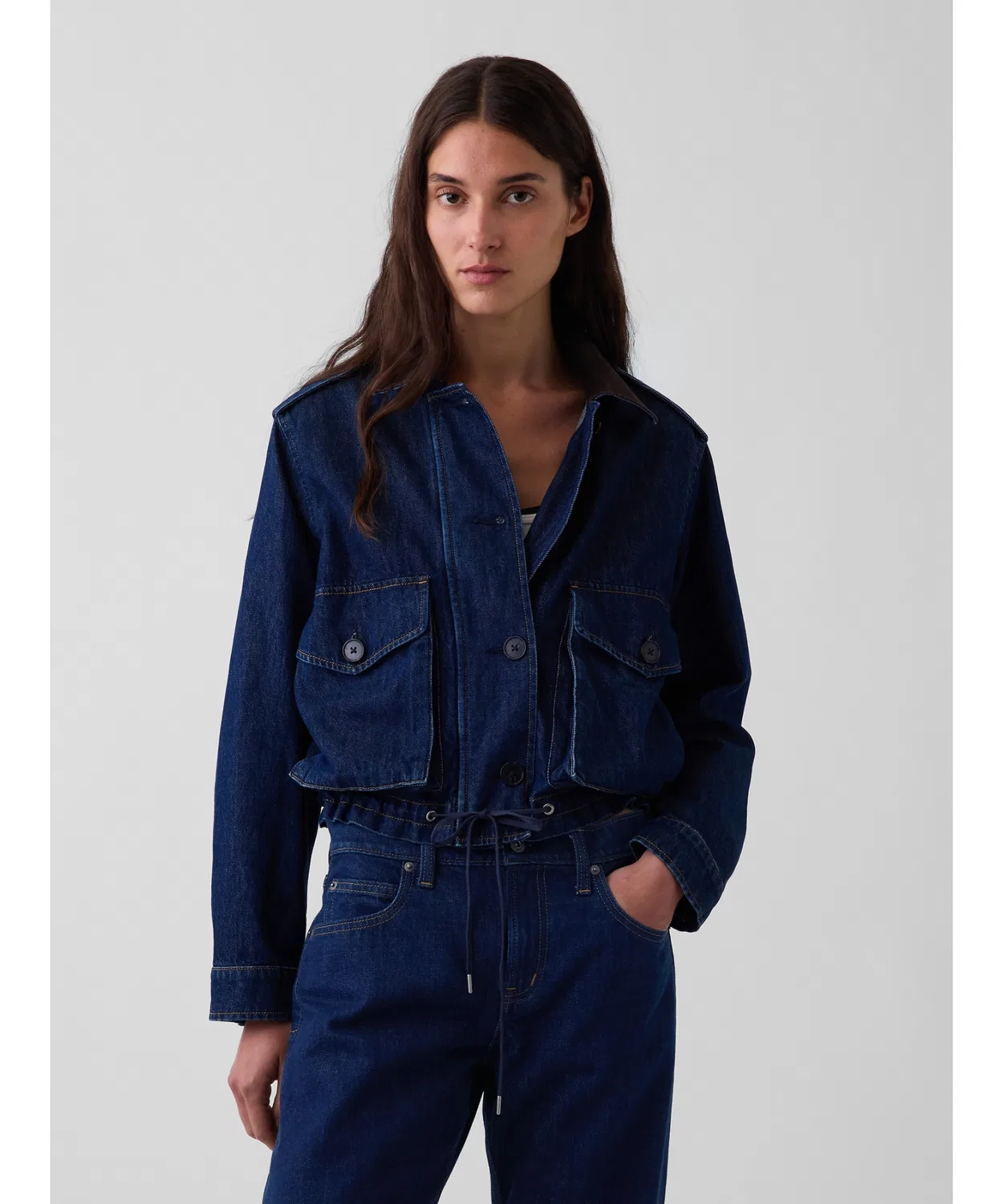 Женская джинсовая куртка с вельветовым воротником, свободный крой GAP, Indigo Blue