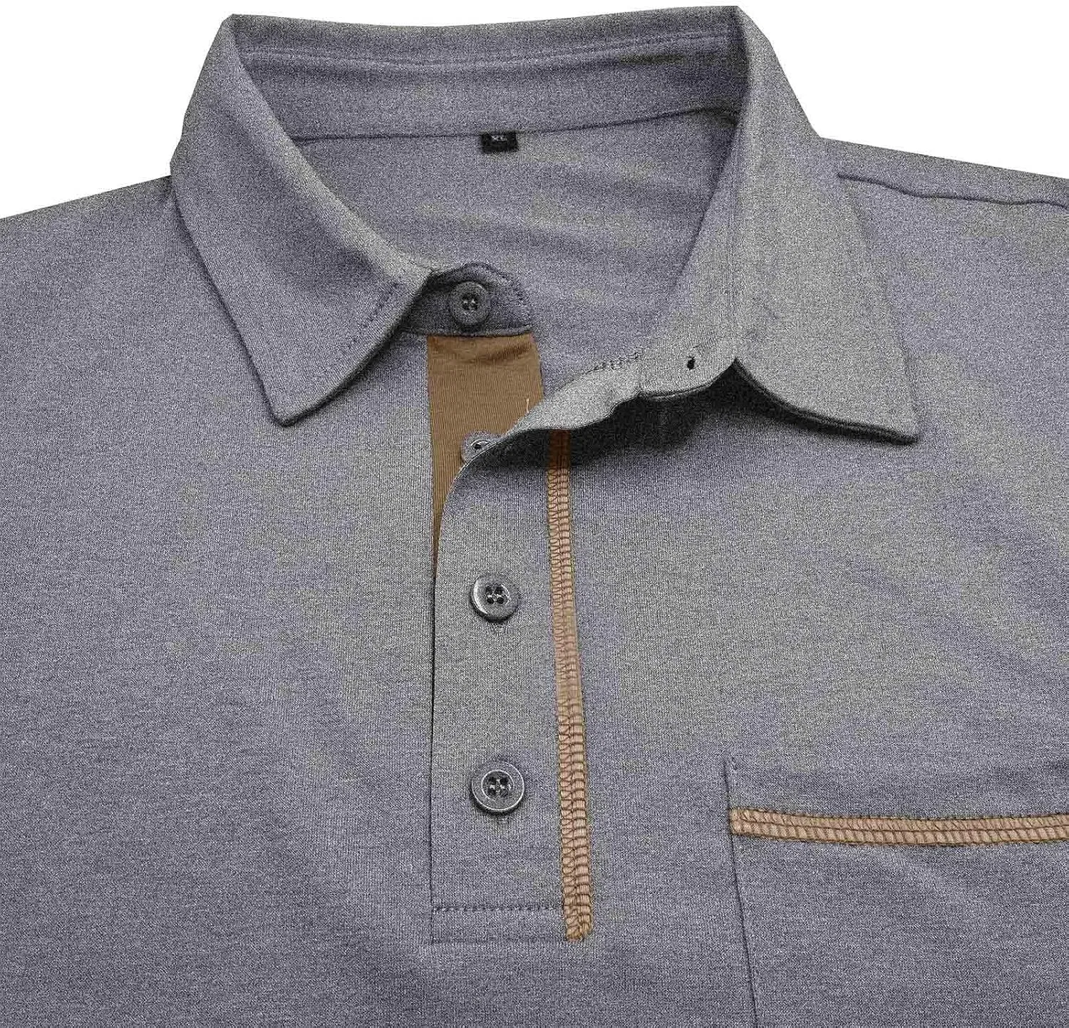 Мужская классическая длинная футболка поло с воротником Light Grey — фото 4