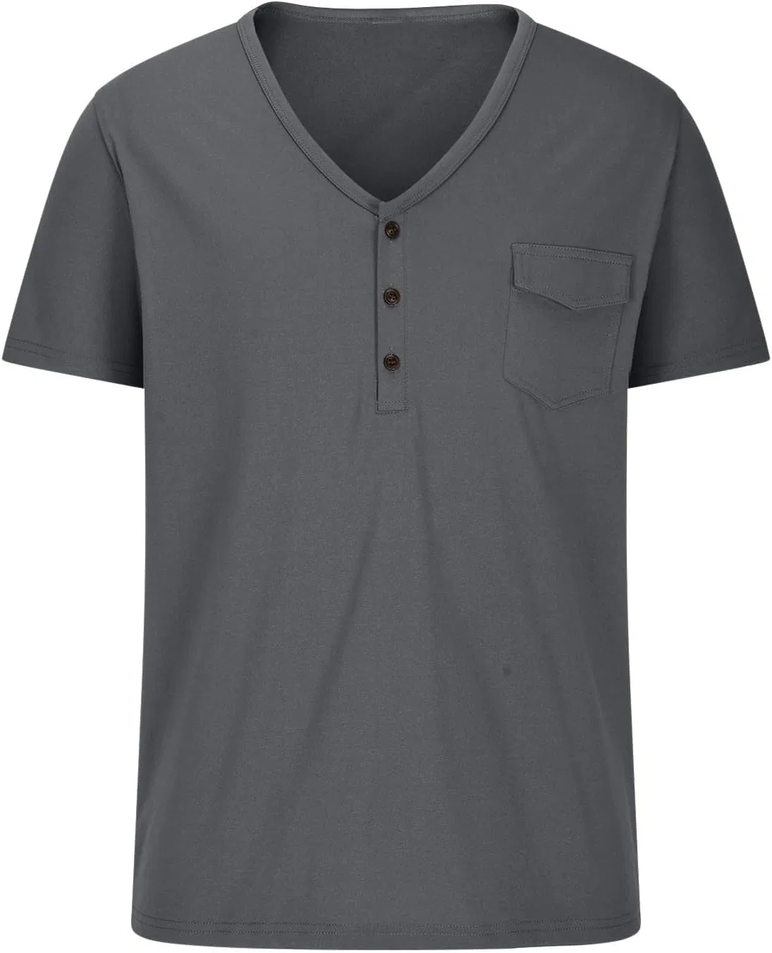Мужская ретро футболка с V-образным вырезом Henley, Dark Gray — фото 4