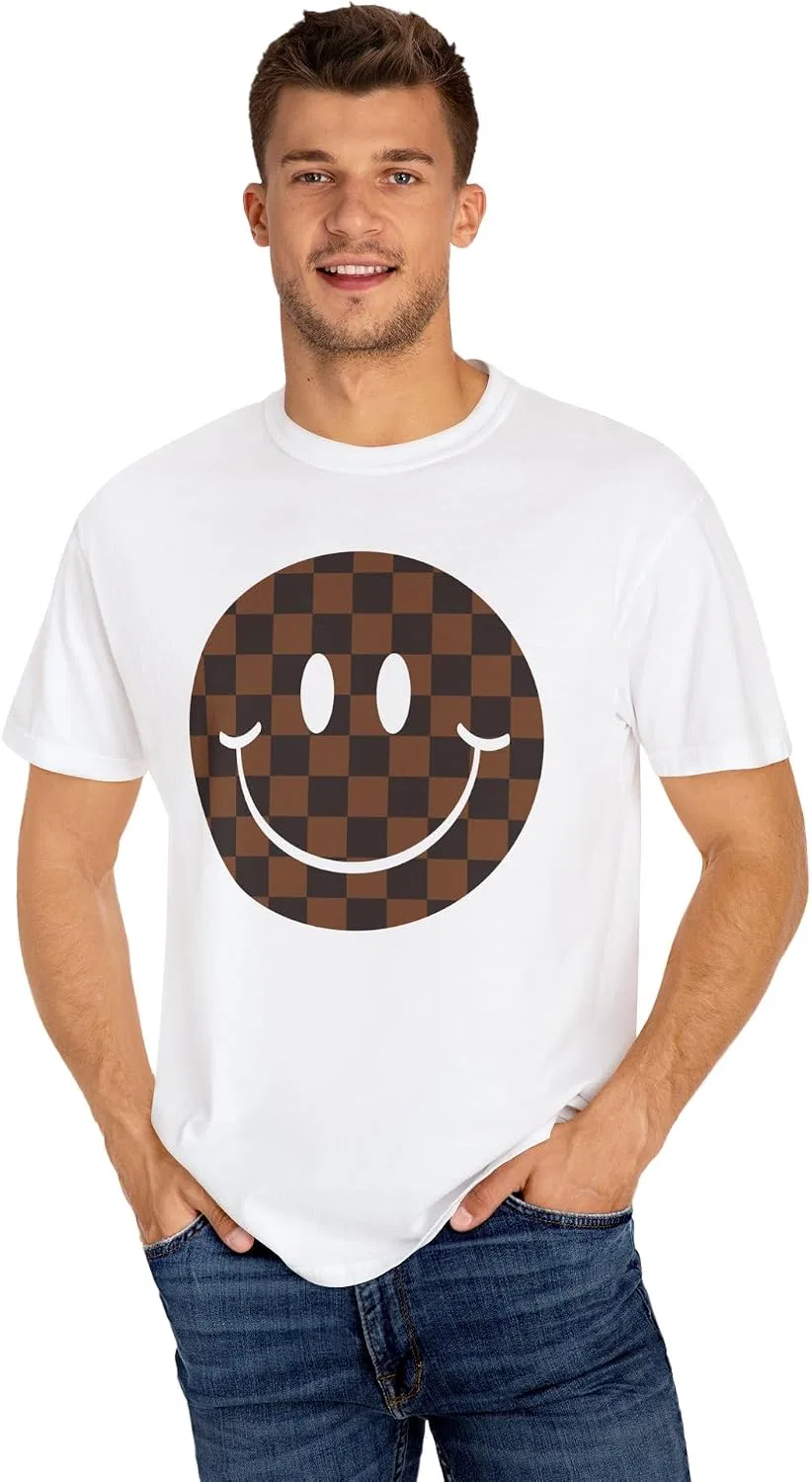 Футболка с улыбающимся шахматным принтом Comfort Colors 1717, White — фото 4