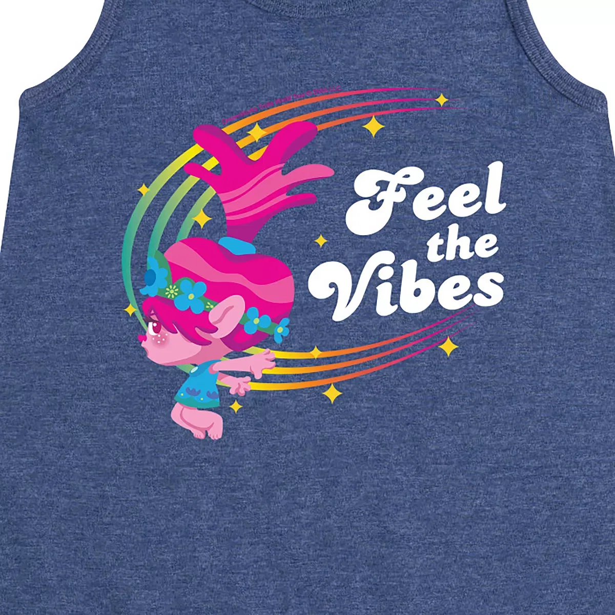 Детское платье-трапеция без рукавов с принтом Feel The Vibes Poppy Trolls, Heather Navy — фото 2