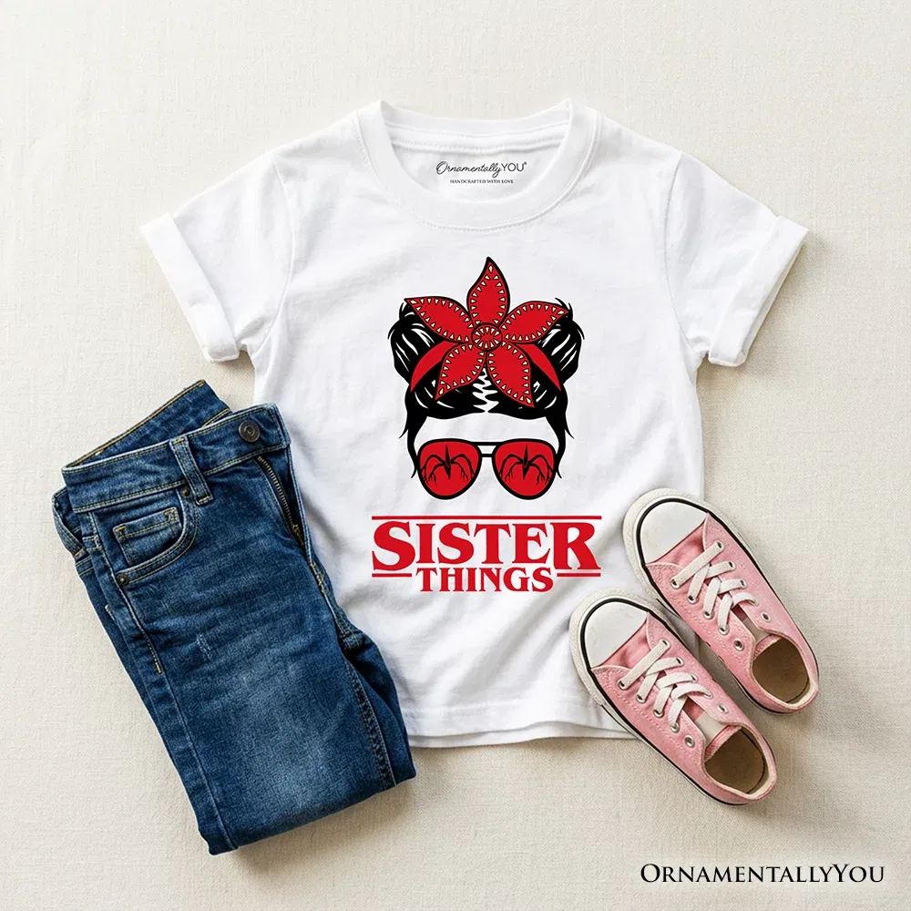 Детская футболка с принтом Sister Things Messy Bun Retro OrnamentallyYou, White