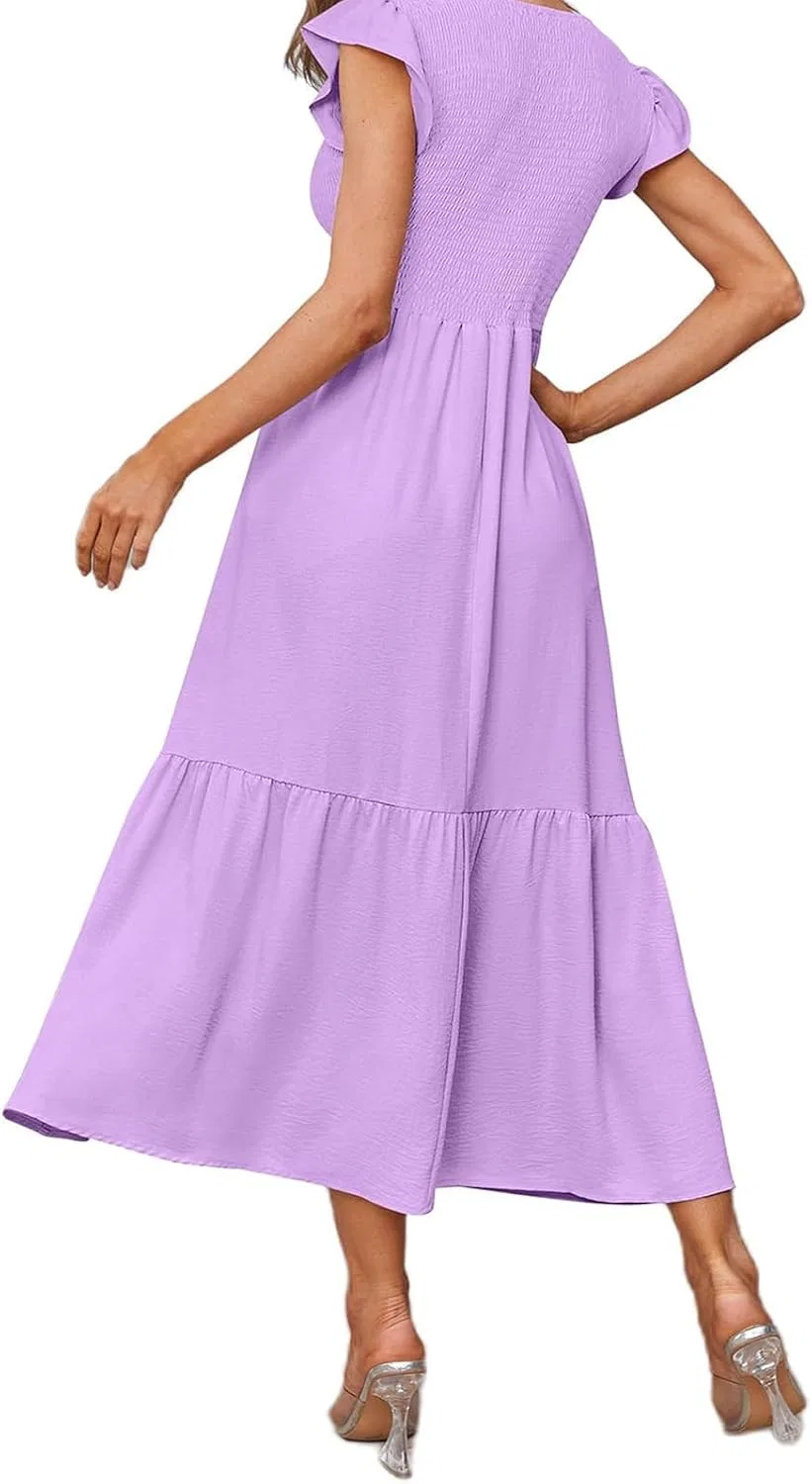 Женское летнее макси-платье с воланами на рукавах Flowy Solid, Purple — фото 2
