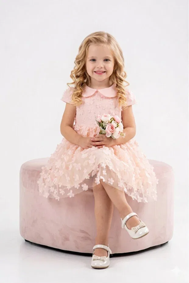 Детское платье для девочек с принтом Short-Sleeve Girls' Formal Dress Eray Kids, Salmon — фото 3