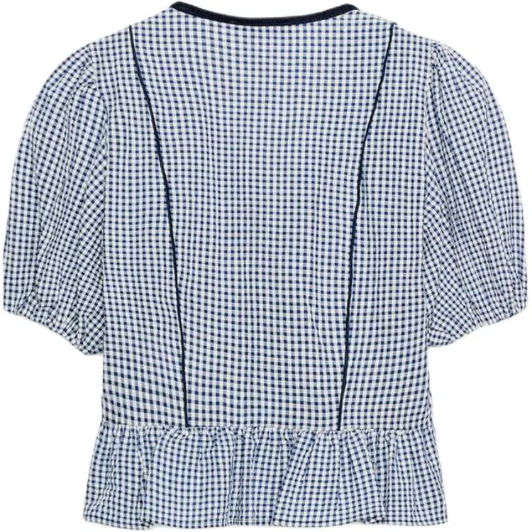 Женская рубашка с V-образным вырезом Sea Blue/White ZARA, Sea Blue/White — фото 3