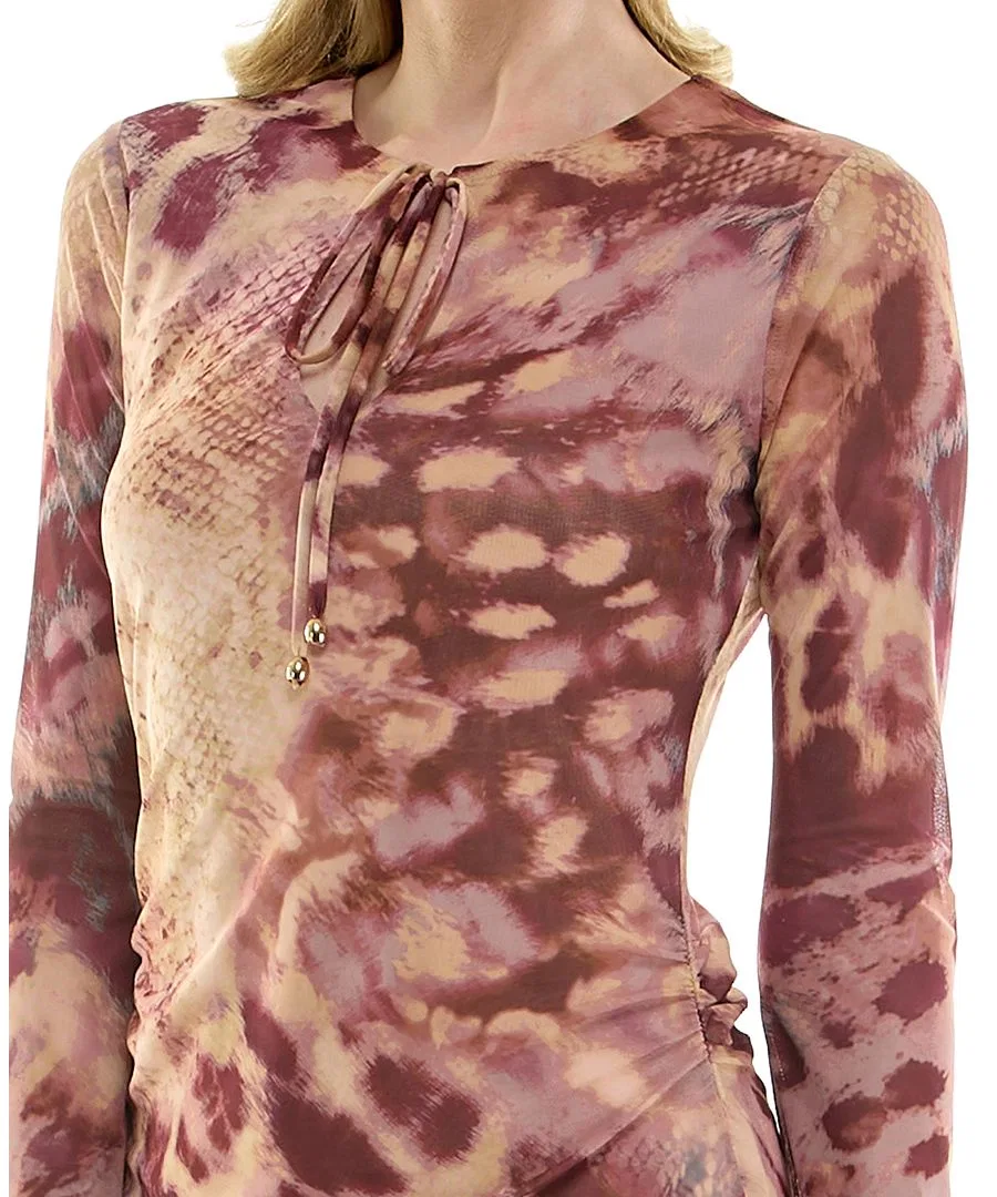 Платье мини с сетчатым принтом, модель Mesh Animal Print RARE, Pink Multi — фото 3