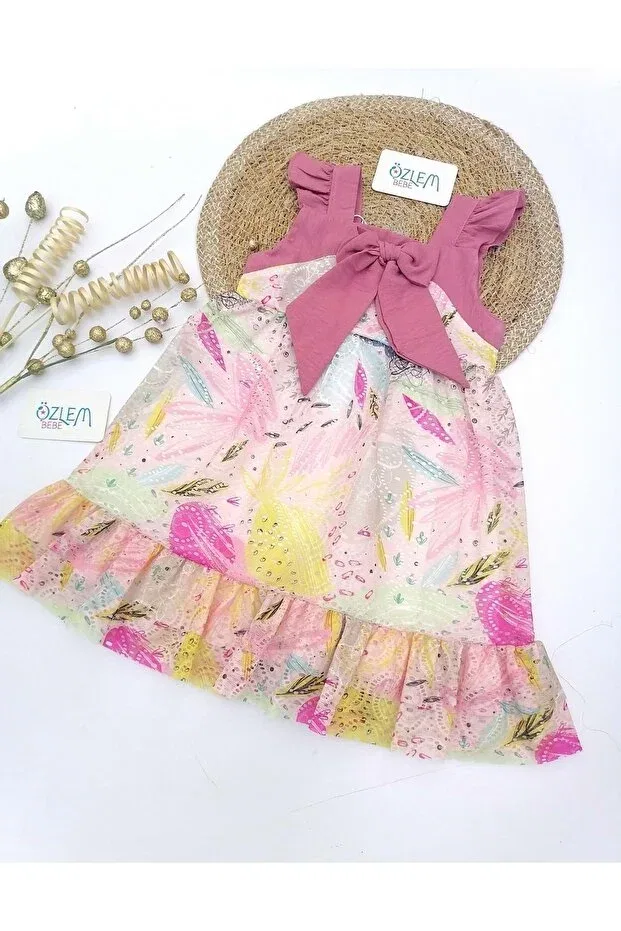 Детское платье для девочек с принтом Plum Bowknot Floral Chiffon Dress Özlem Bebe, Damson Flower