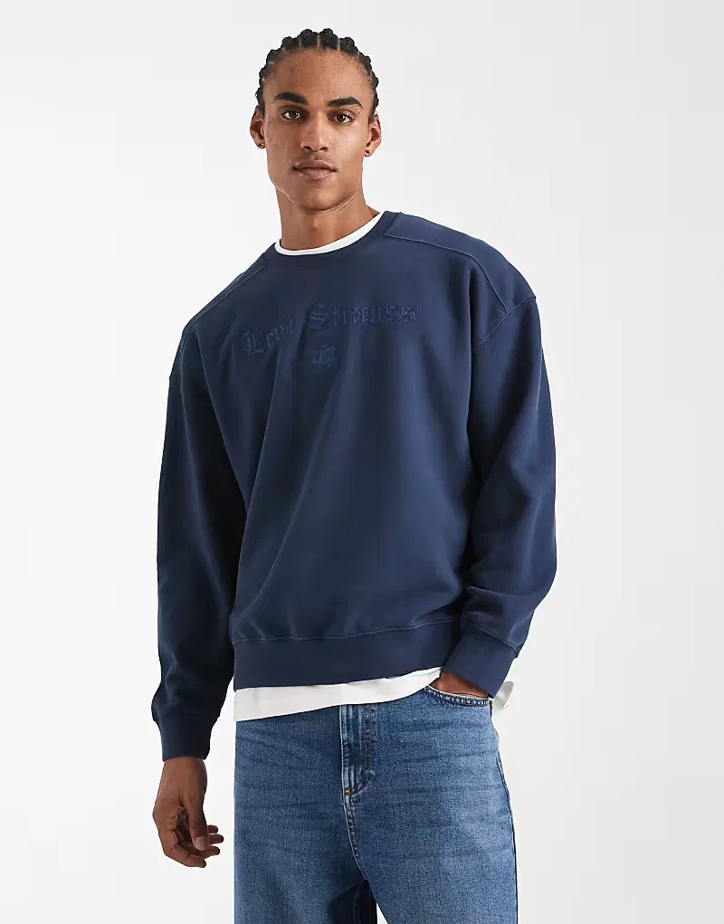Толстовка Levi's с вышитым логотипом, свободного кроя, темно-синий