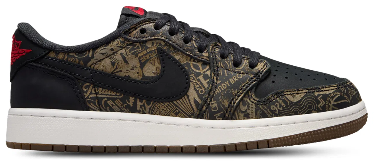 Детские кроссовки для мальчиков с кожаным верхом Jordan Retro 1 Low OG Jordan, Black/Red/White