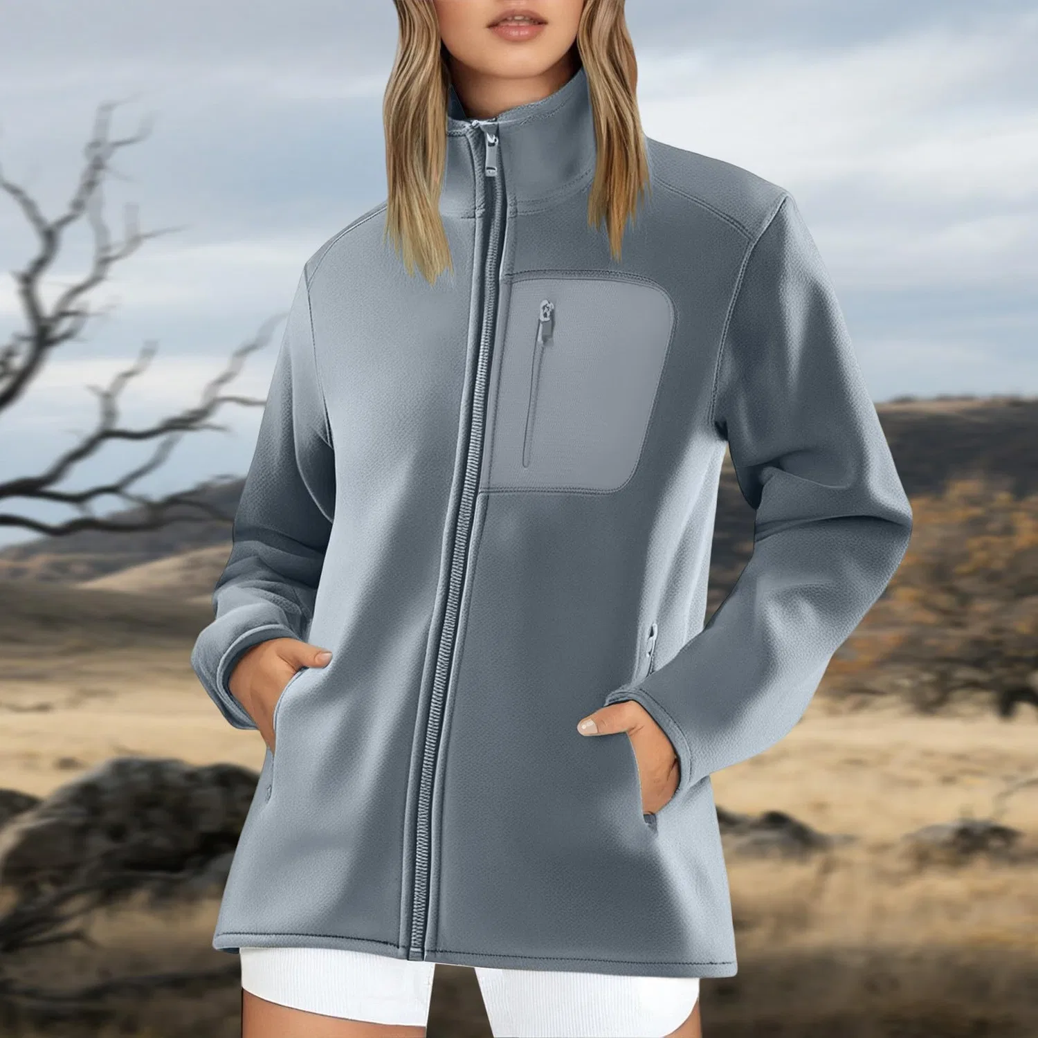 Женская ветрозащитная куртка с утеплителем для активного отдыха, Light Gray-c — фото 2