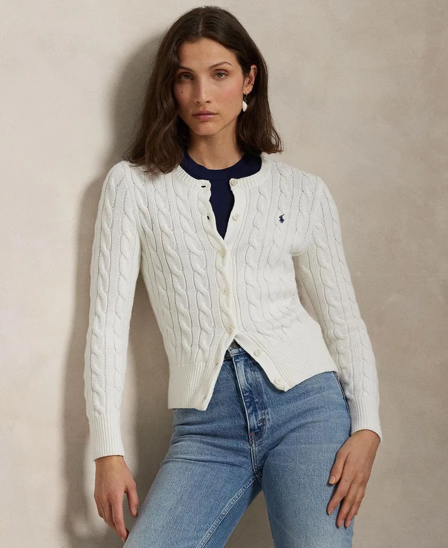 Кардиган с воротником-гольф из хлопка Cable-Knit Polo Ralph Lauren, White
