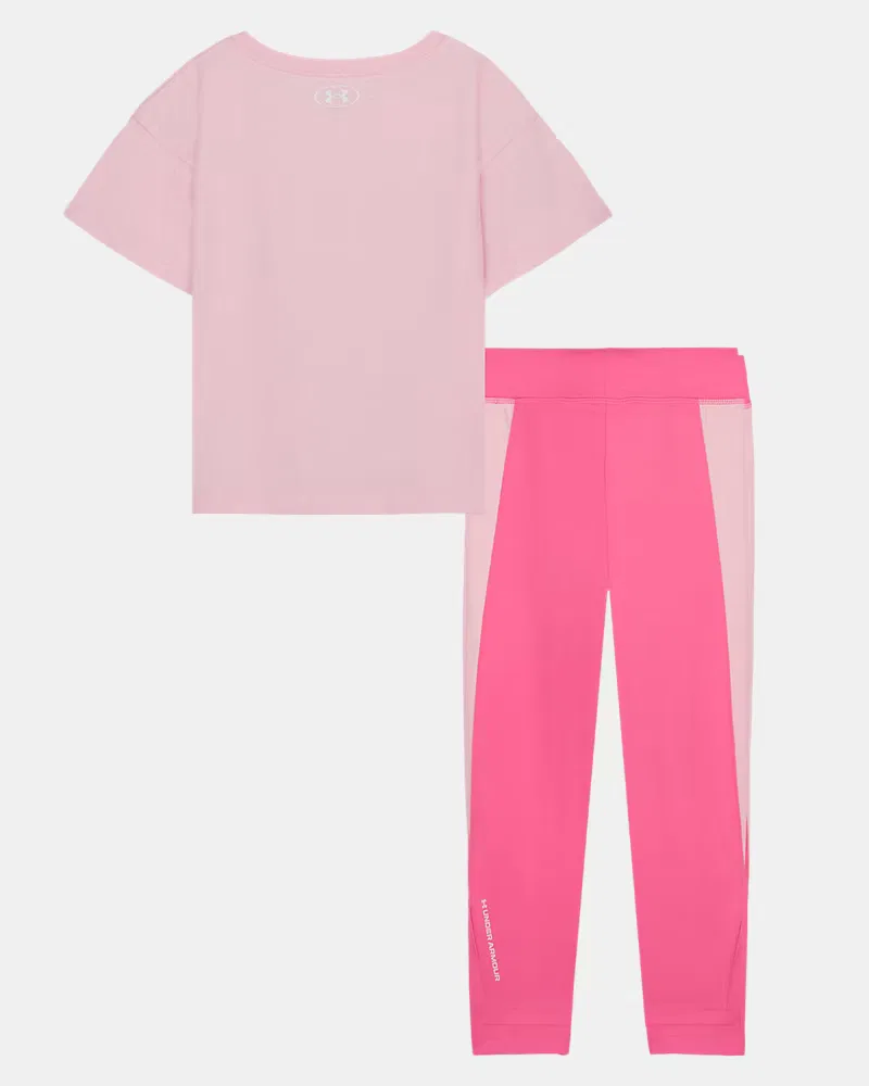 Комплект для девочек из футболки и леггинсов, быстросохнущий, UA Colorblock UnderArmour, Prime Pink/Pink Frenzy — фото 2