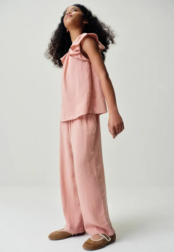 Комплект из топа с коротким рукавом и брюк, Plain, The Set, Pink, розовый