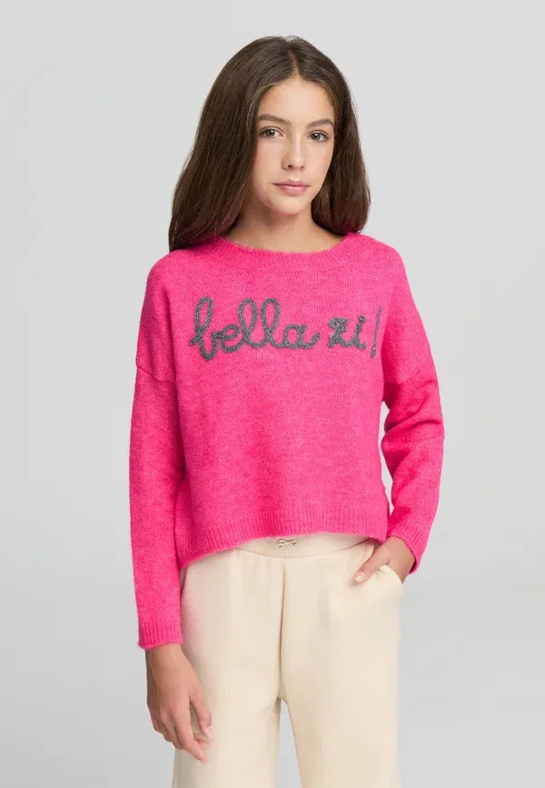 Джемпер с вышивкой Maglia girocollo con scritta ricamata Terranova, fucsia, фуксия — фото 2
