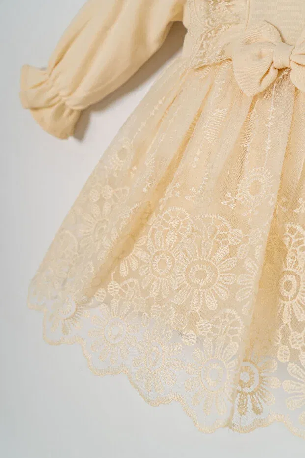 Детское платье для девочек с вышивкой Mevlutluk Miniday Baby, Beige — фото 4