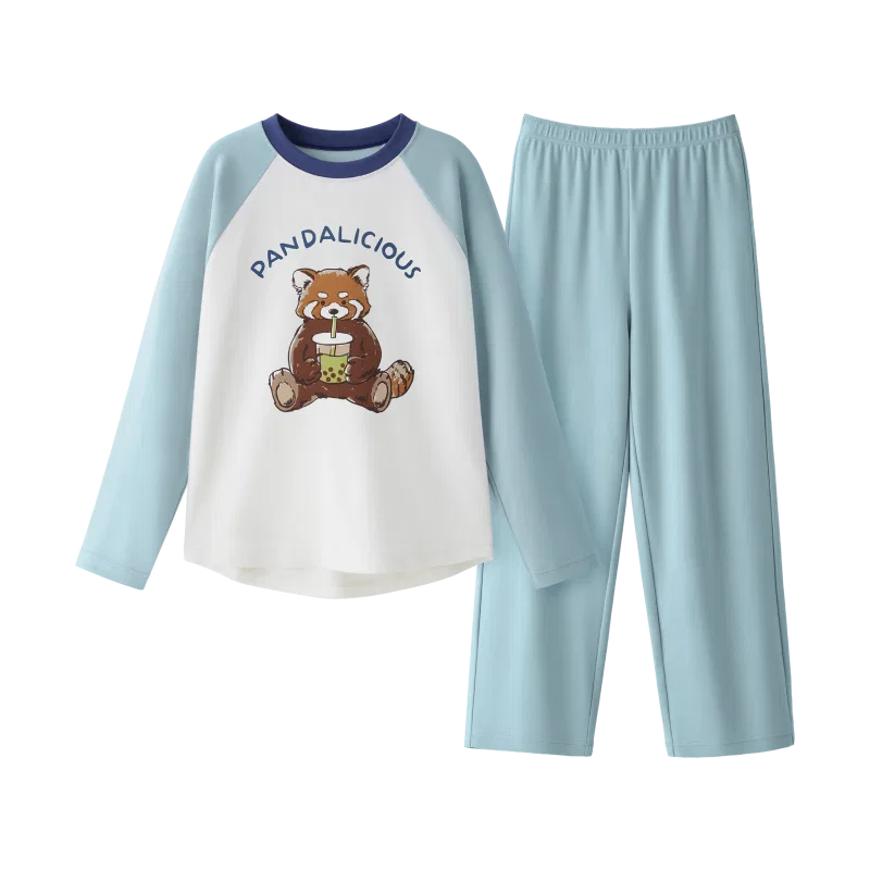 Детский комплект пижам с длинным рукавом BANANA IN, Smoky Green Multicolor-Little Raccoon
