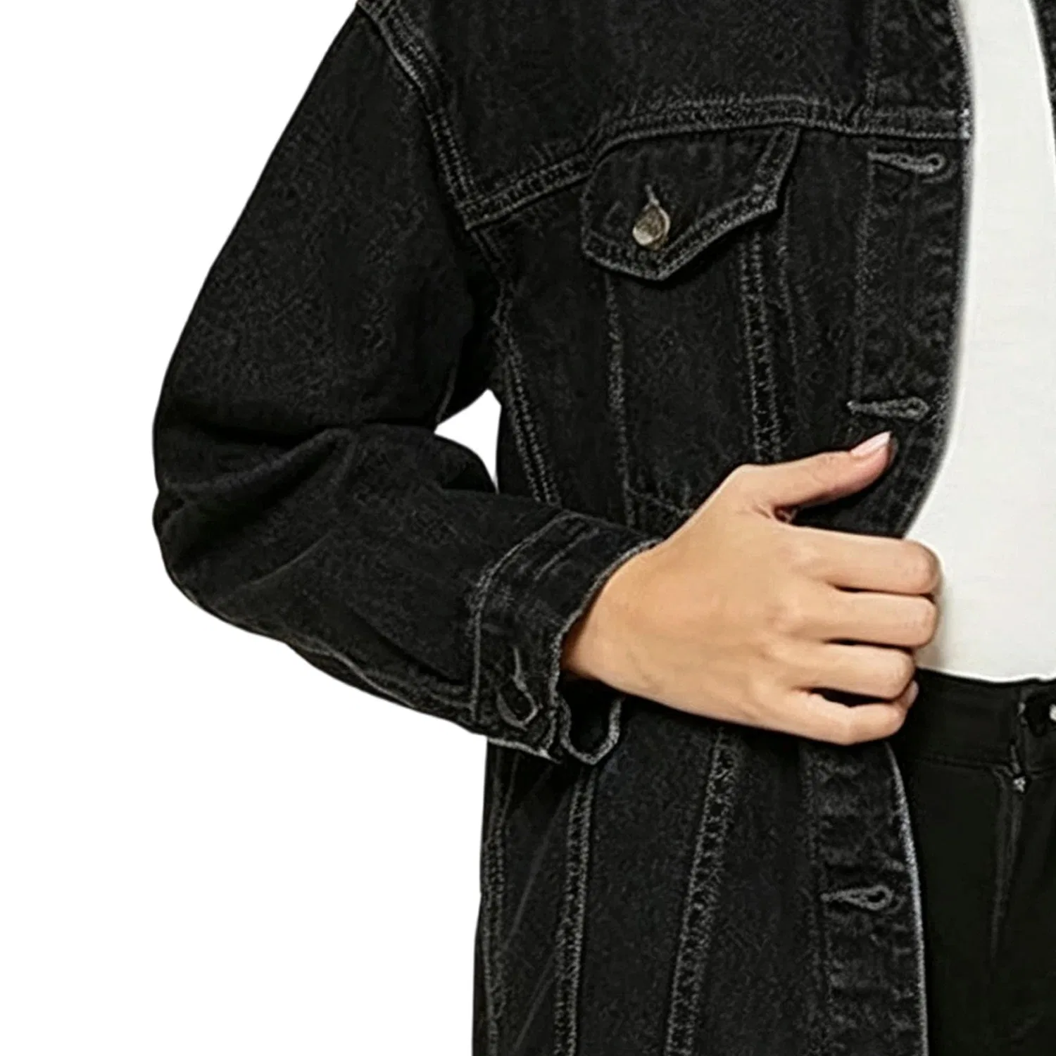 Женская джинсовая куртка оверсайз Boyfriend Denim Trucker Jacket, Nero — фото 4