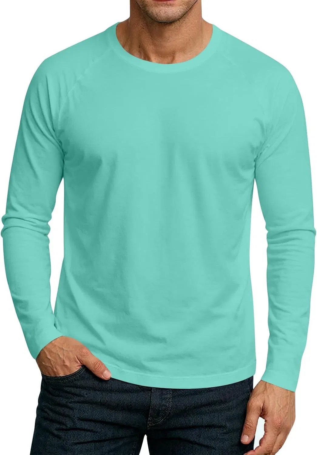 Мужская длинная футболка с круглым вырезом OMING, Turquoise — фото 4
