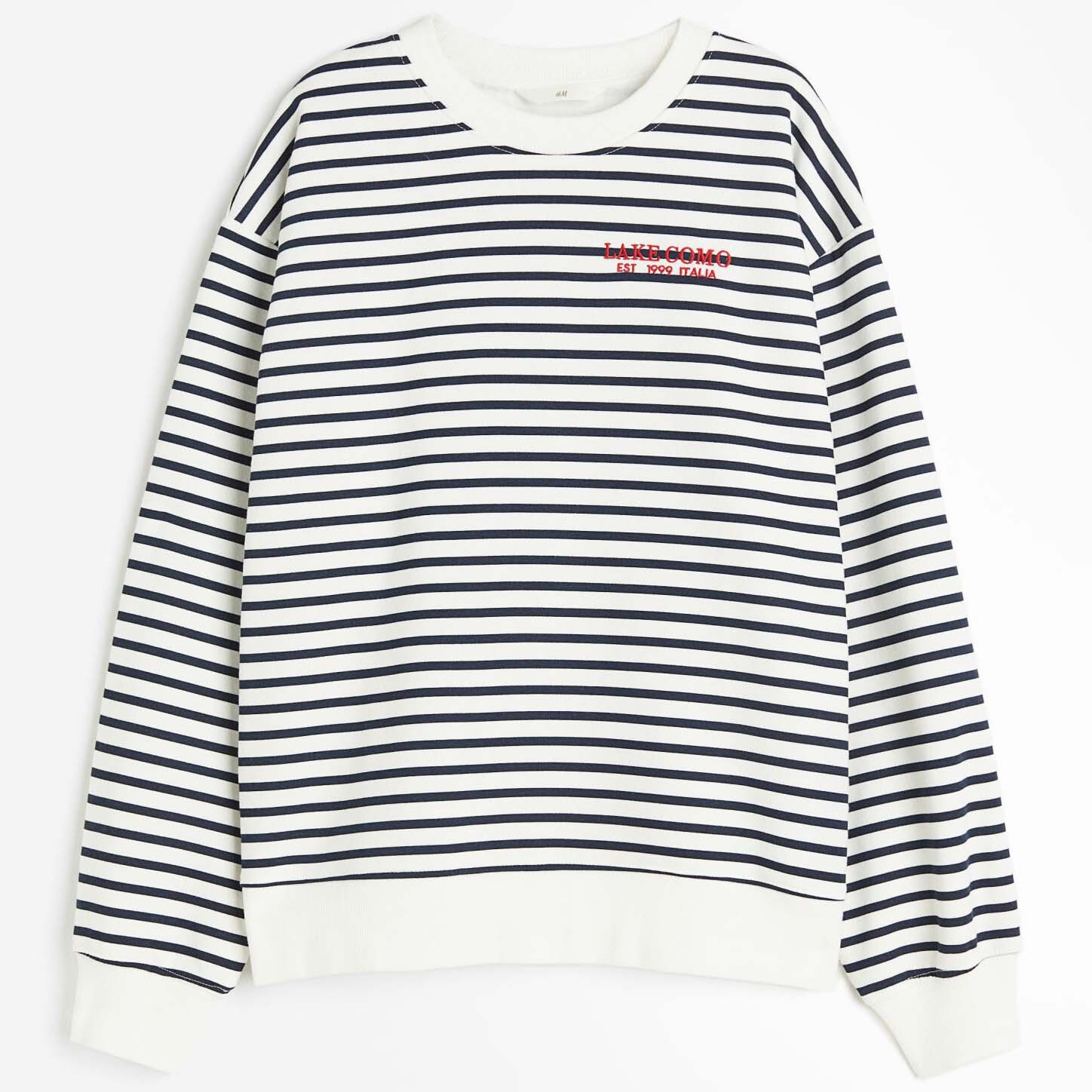 

Свитшот H&M Striped Crew-neck, белый/синий