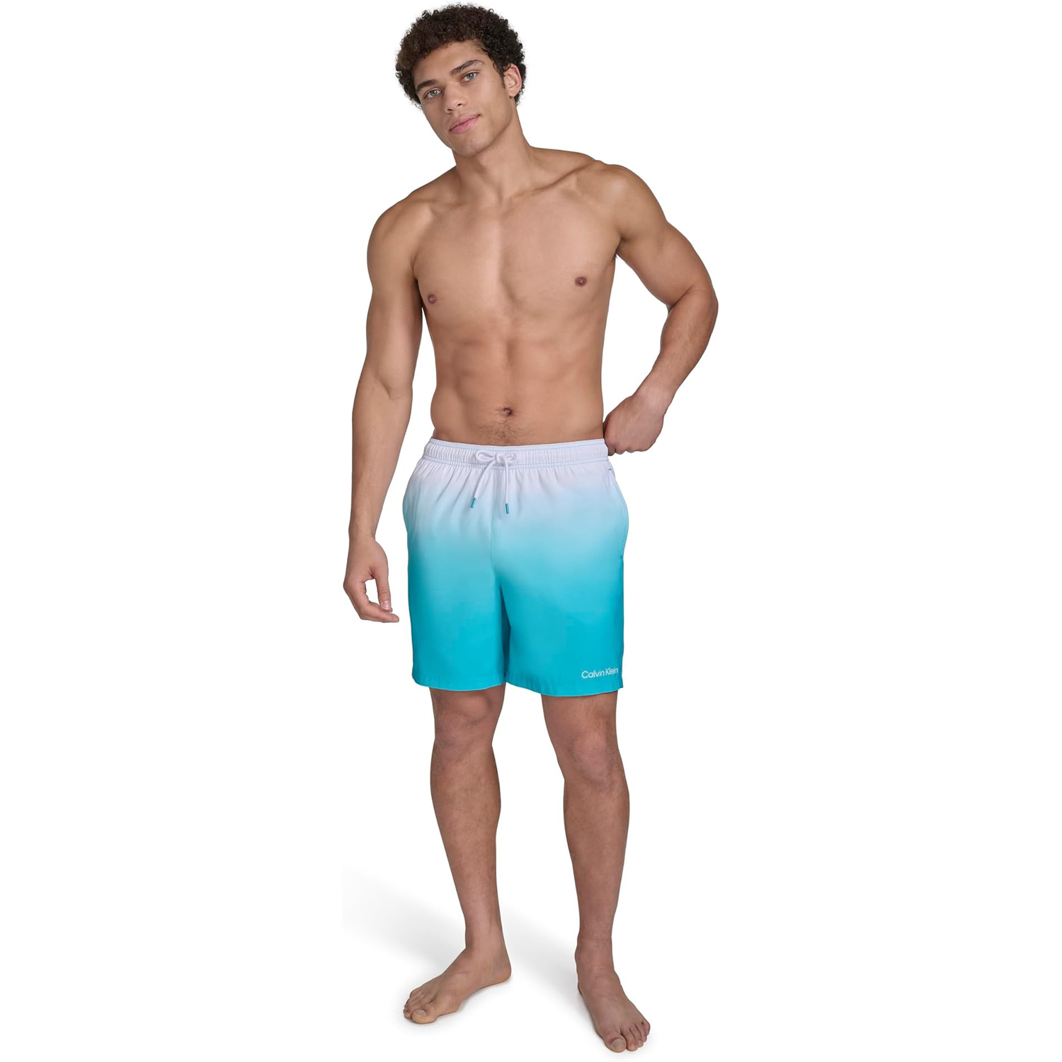 Плавательные шорты Calvin Klein Volley Quick Dry Lightweight Ombre, светло-бирюзовый/белый