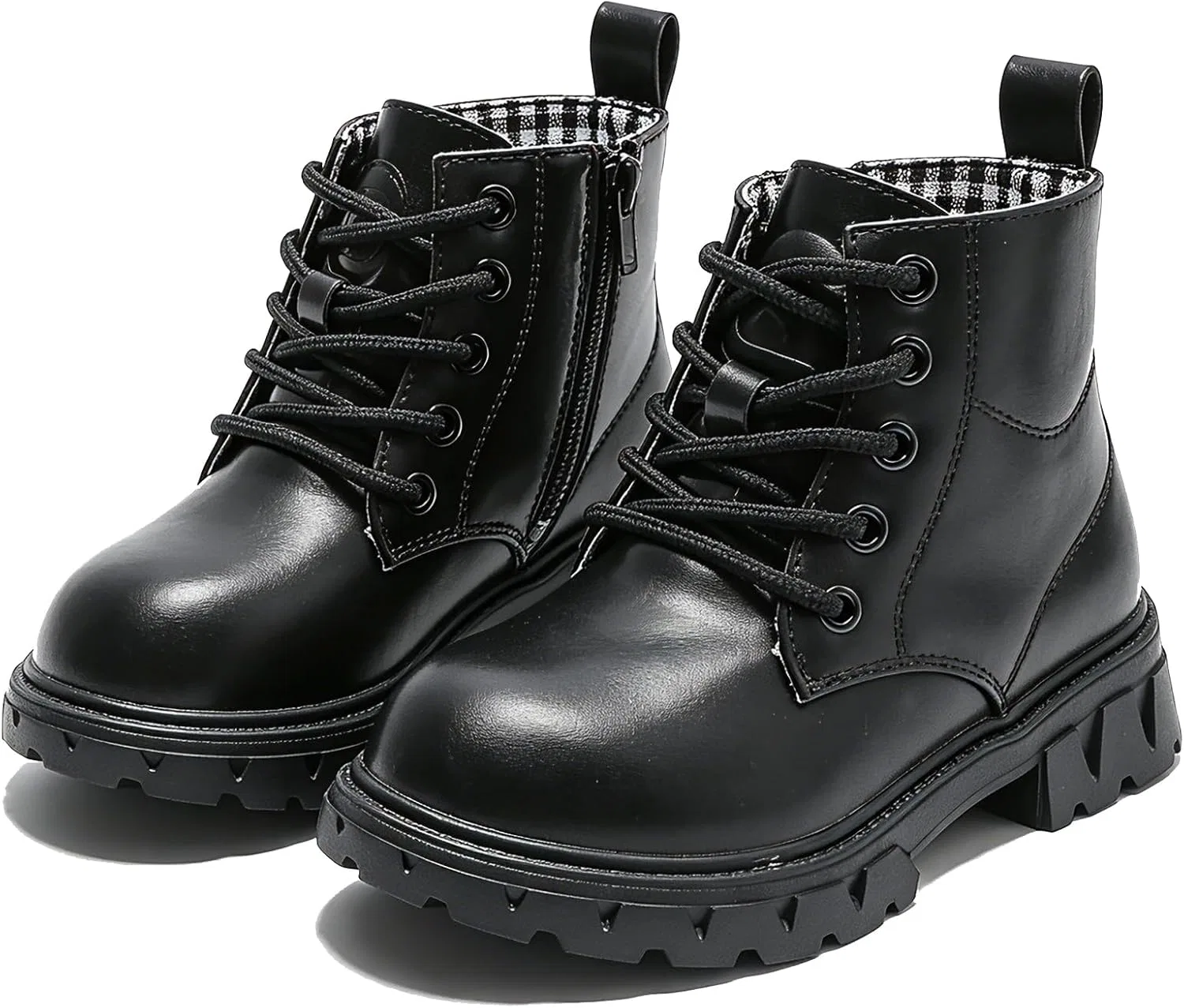 Детские ботинки с блестками на шнуровке и молнии DADAWEN, Black/Leather