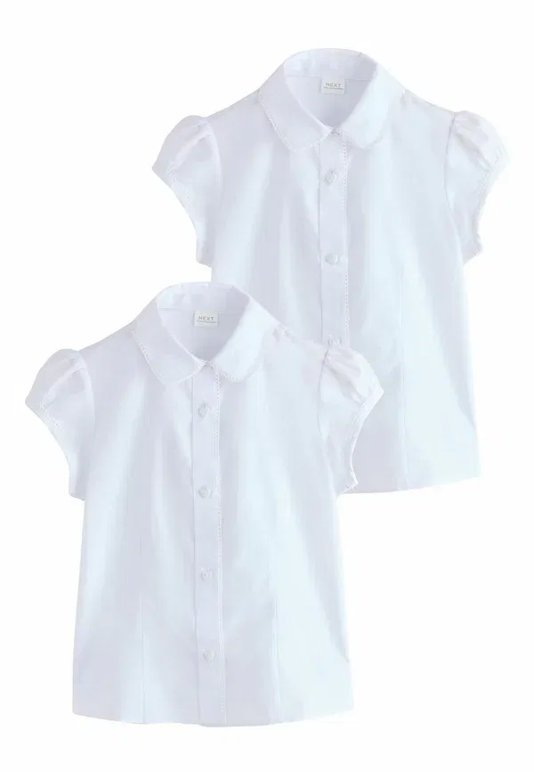 Блузка хлопок Regular fit girls short sleeve edge collar school shirts 2 pack Next, white, белый — фото 4