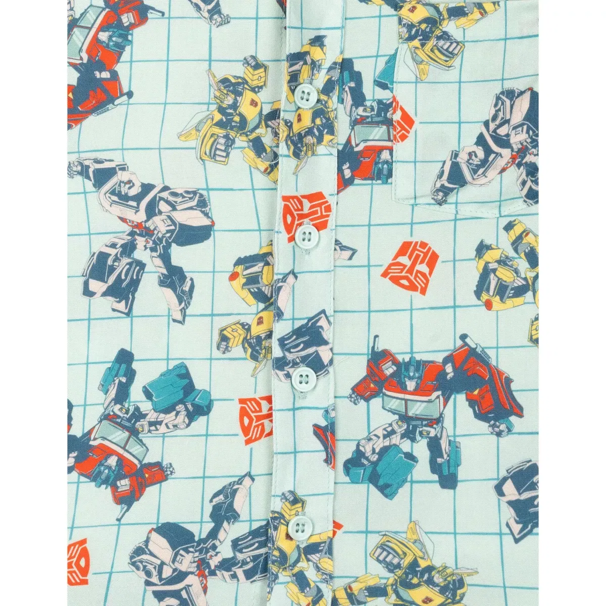 Детская рубашка с коротким рукавом с принтом Transformers Hawaiian Button Down Dress Shirt Transformers, Soft Aqua Green — фото 4