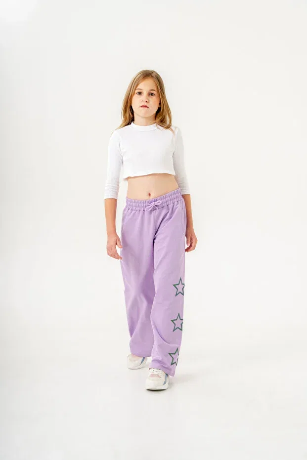 Детские спортивные штаны для девочек с принтом Bacak Yıldız Mışıl Kids, Lilac — фото 4