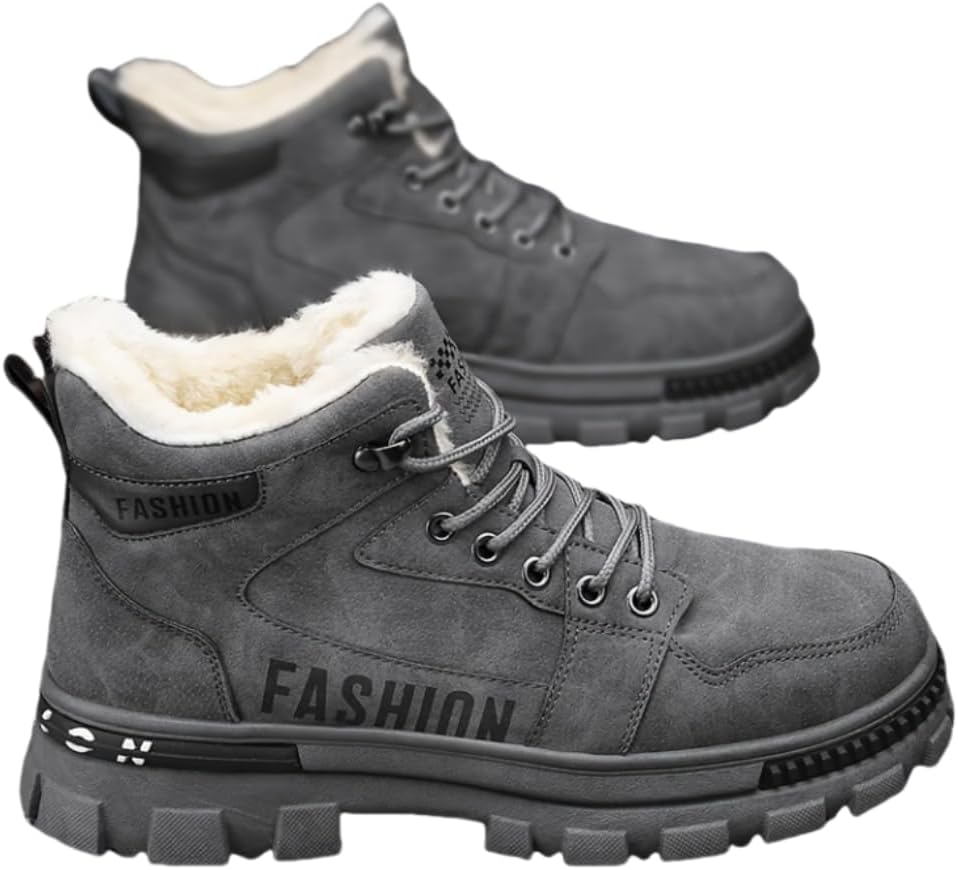 

Мужские зимние повседневные кеды с флисовой подкладкой - высокие, с нескользящей подошвой для улицы и повседневной носки Hhhchpm, серый