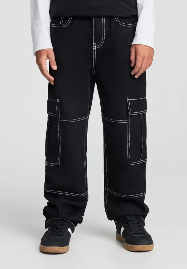 Брюки из хлопка Wide leg cargo trousers Terranova, черный — фото 2